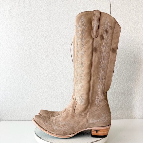 Lane LEXINGTON Knee High Womens Cowboy Boots 12 Latte Suede Western Cowgirl Tall - Picture 4 of 11